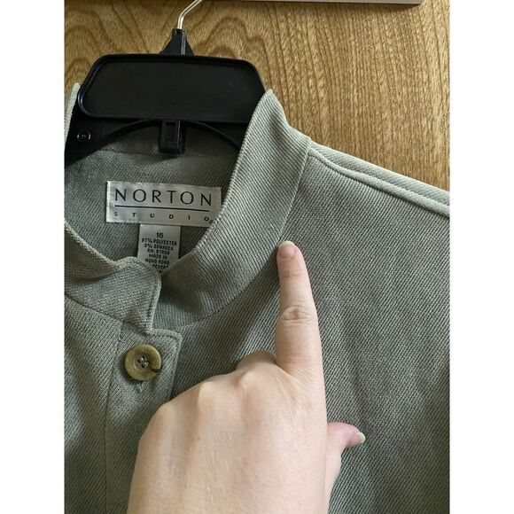 Vintage Norton Studio Women's Button Jacket Sz 16 Mint Green Pockets Mock Neck - Picture 7 of 16